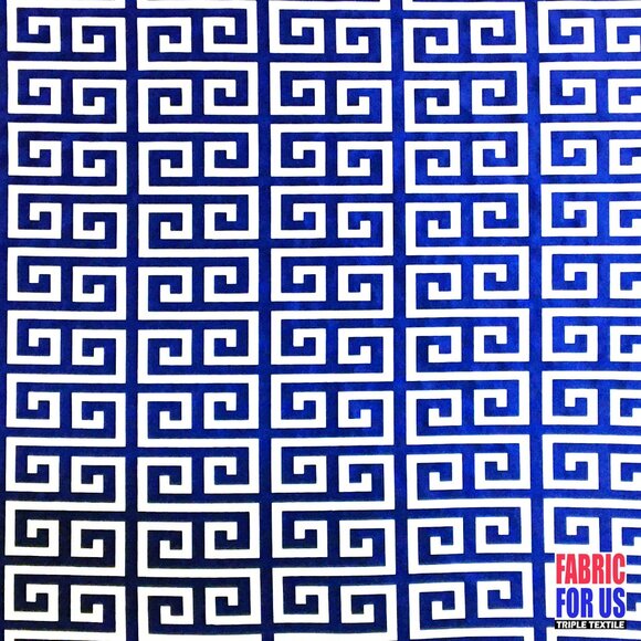 Greek Key Print Design Navy / Pink Stretch Poly-Spandex Fabric 58" Wide - Picture 2 of 7